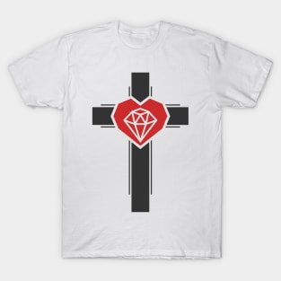 Diamonds inside the heart on the cross T-Shirt